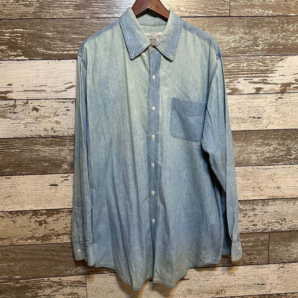 Vintage John Ashford Sport Light Blue Faded Denim Button Up Long Sleeve Shirt
